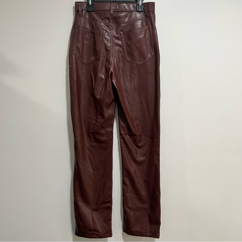 Abercrombie & Fitch Vegan Leather 90s Straight Pants Burgundy Size 4 - Picture 3 of 10